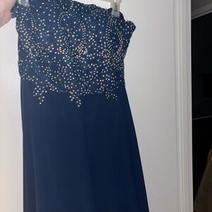 Elegant Navy Blue Beaded Gown